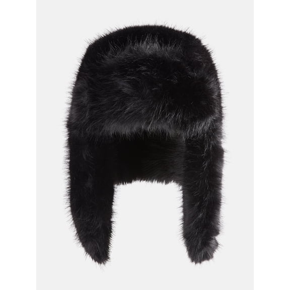 No Boundaries Faux Fur Trapper Hat, Women's, Black Soot