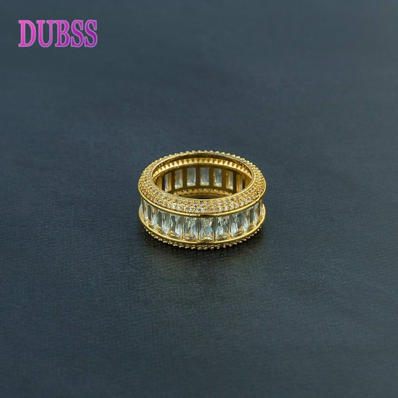 DUBSS  Baguette Rings for Men Alianca De Casamento Ouro Real Gold Plated Hip Hop Jelwery
