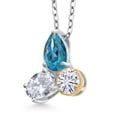 thumbnail image 2 of 925 Silver and 10K Yellow Gold London Blue Topaz and White Topaz and Moissanite 3 Stone Pendant Necklace for Women | 2.92 Cttw | Pear Shape 8X6MM | Oval 7X5MM | Round 5MM | with 18 inch Chain, 2 of 3