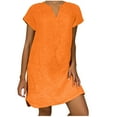 thumbnail image 2 of LEBONYARD Summer Dresses for Women Clearance under $10,Fashion Women Loose V-Neck Summer Solid Short Sleeve Cotton and Linen Dress Orange XXXXL, 2 of 4