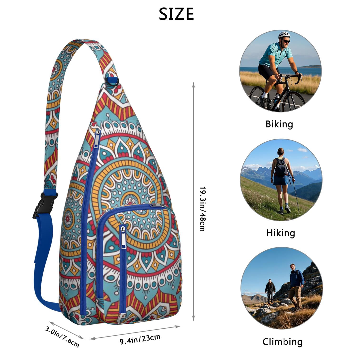 Geometric Tribal Sling Backpack Daypack Crossbody Chest Bag Lightweight Travel Ethnic Tribal Mandala Sling Backpack – Sacred Geometric Folk  main image 2