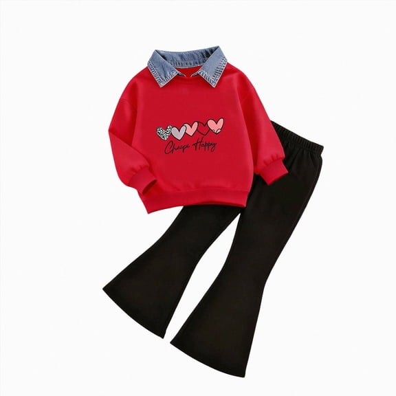 Ccpelsie Baby Girl Clothes Fall Winter Toddler Outfits for Girls Shirt Tops Flare Pants Girls Clothing Sets(O,5-6 Years)