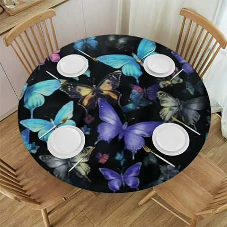 

BCIIG Butterflies Round Table Cover Stain Resistant Washable Indoor Outdoor Tablecloth Kitchen Dining Wedding Parties Waterproof Resistant Fabric 100% Polyester Fiber 42 -46