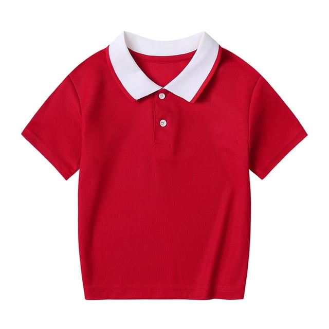 Yuyuzo Boys Girls Summer Tops Short Sleeve T Shirts Turndown Collar Blouse Solid Color Basic Tees