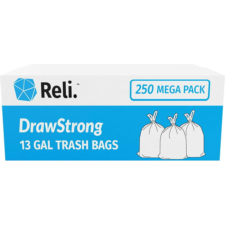  Reli. 8-10 Gallon Trash Bags Drawstring, 250 Count, 22x23, 6, 8, 10 Gallon Drawstring Garbage Bags, White Trash Can Liners