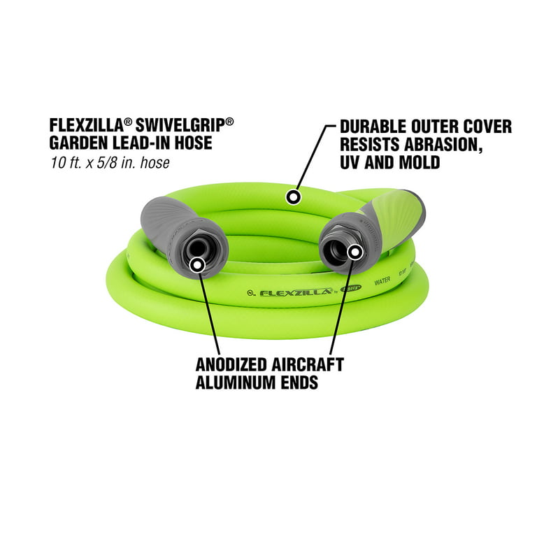 Flexzilla® SwivelGrip® Garden Hose, Hybrid Polymer, 5/8 x 10', ZillaGreen™  