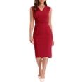 thumbnail image 1 of INSPIRE CHIC Robe Fourreau pour Femme Sans Manches à Col en V Tenue de Travail Ceinture Robes Crayon S Rouge, 1 of 6