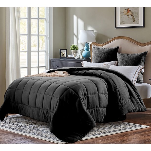 Evolive Cotton/Microfiber/Polyester Comforter Set, King, Black