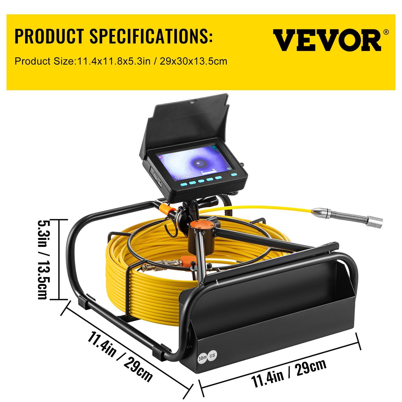 30m/98.4ft Plumbing Snake Camera with DVR Function, 4.3" Display LED Lighted Endoscope for Drain Pipe