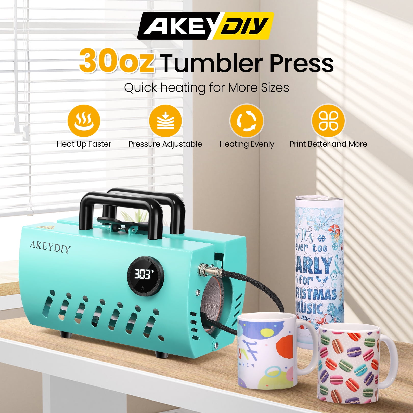 Tumbler Heat Press, 30oz Mug Heat Press Machine, Sublimation Heat Press Machine, Portable Cup Heat Mug Press DIY Mug Cup Heat Transfer for Various Tumblers & Mugs with 20 Heat Papers/Tape/Gloves