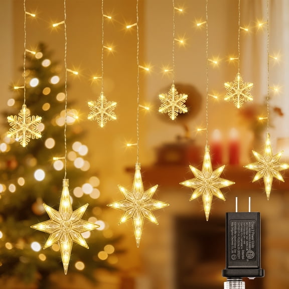 Leyaron Christmas Lights Decorations, 17.22 FT Christmas Curtain String Lights for Indoor Outdoor Window Garden Terrace Porch Home Xmas Decor