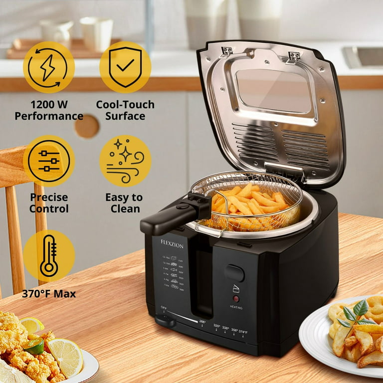 Flexzion Electric Air Fryer Cooker 1400W, 4.8 Quart (Black) Large Capacity  Oil less Low Fat Healthy Diet Hot Air Oven with Adjustable Temperature Time
