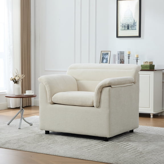 HOQBN 38" Oversized Accent Chair,Chenille Upholstered Living Room Chairs,Modern Arm Chair for Living Room, Bedroom,Beige
