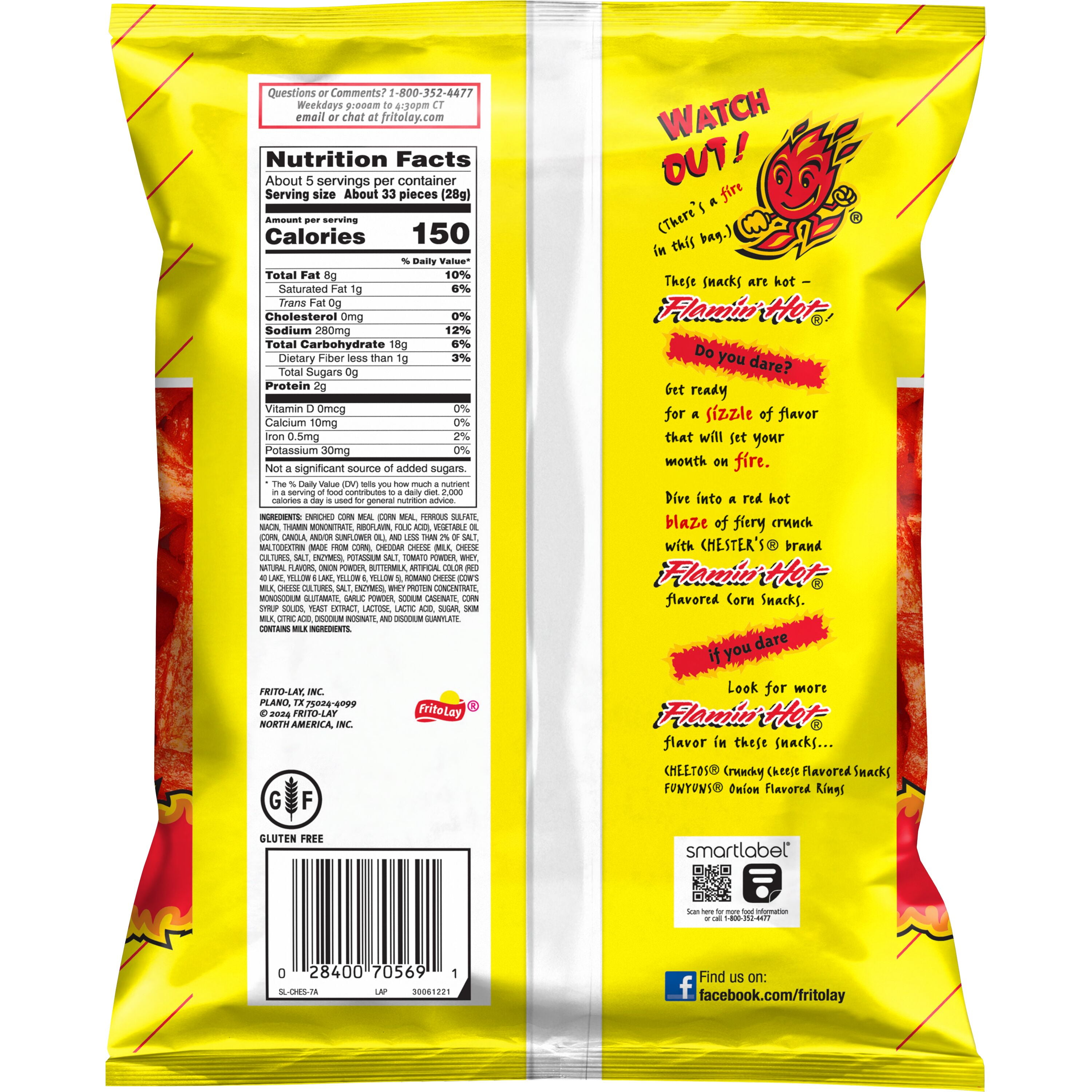 Chester's Fries Flamin' Hot Flavored Corn Snacks, 5.25 oz Bag