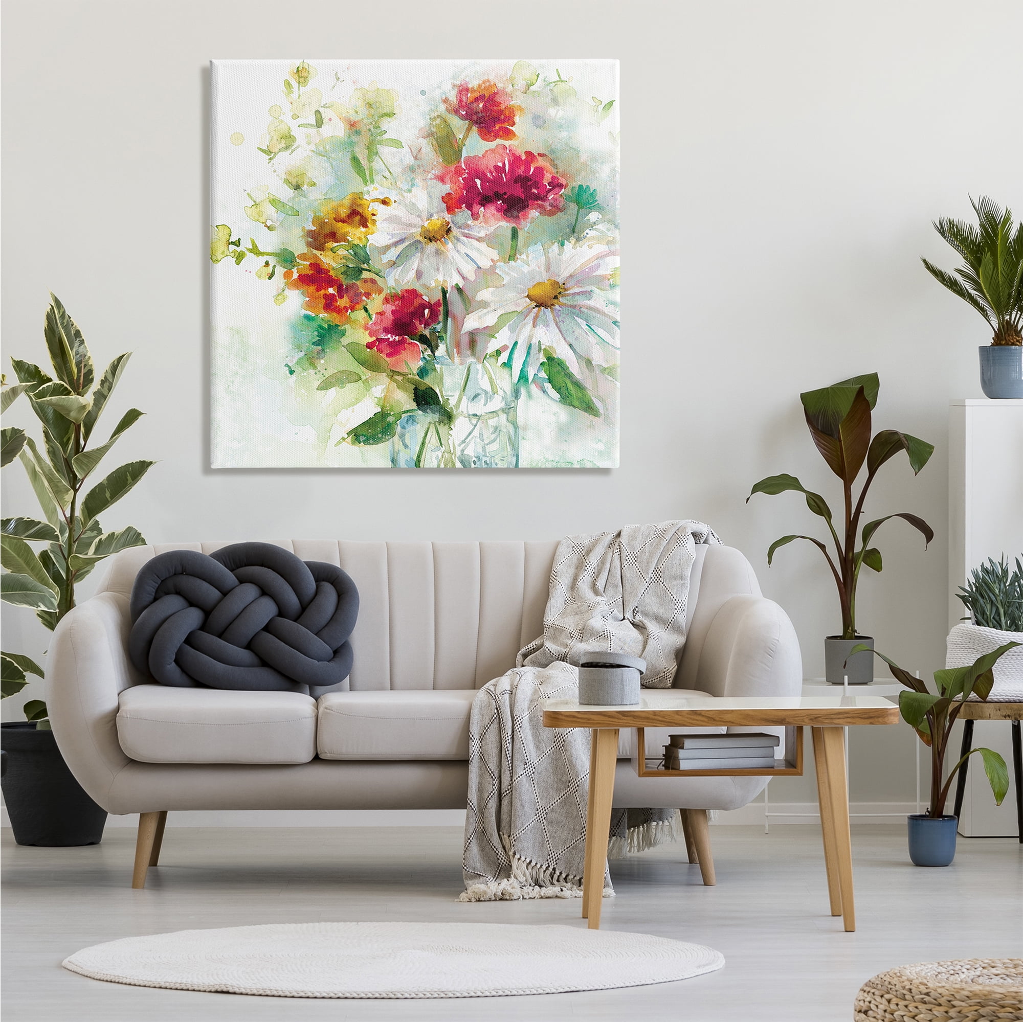 Stupell Industries Watercolor Flowers in a Mason Jar Red and Green, 36 x 36,Design by Penny Lane Publishing
