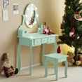 thumbnail image 3 of HSUNNS Kids Vanity Set with Lighted Mirror and Stool, Kids Make Up Vanity Desk with Storage Drawers for Little Girls, Toddler Princess Makeup Dressing Table with Chair Set, Green, 3 of 12