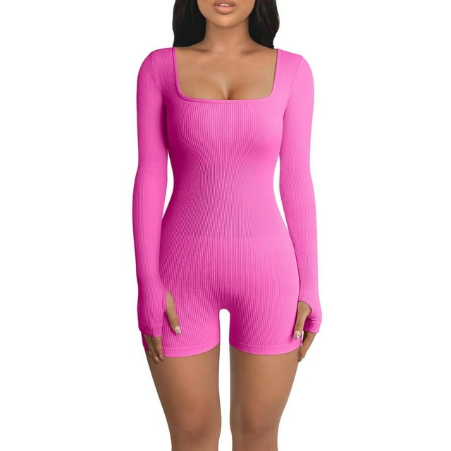 xiaxaixu Combinaison de Yoga pour Femmes, Manches Longues, Col Carré, Combishort de Gym
