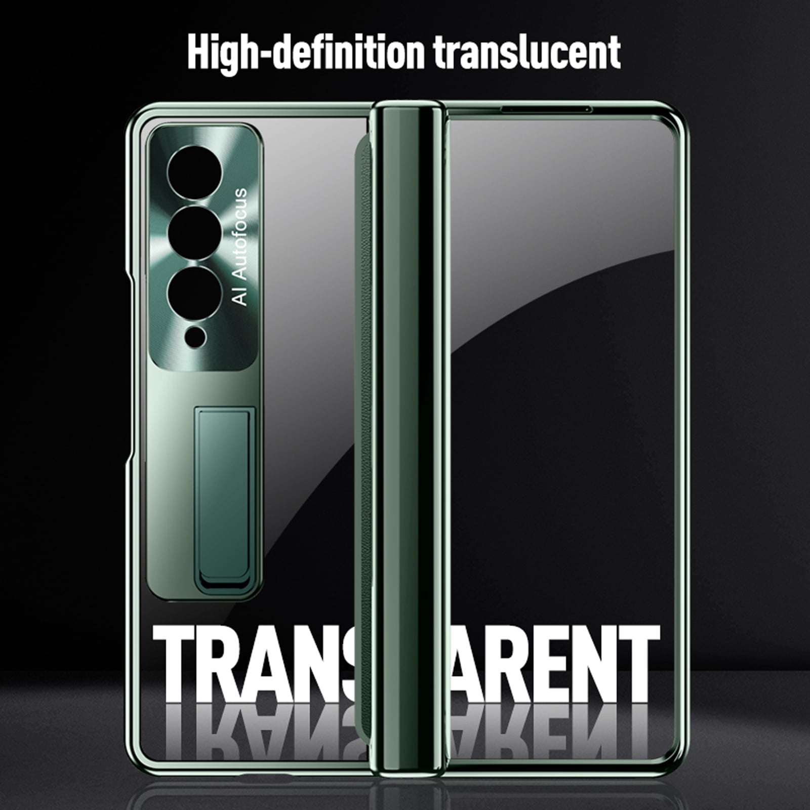 for Samsung Fold 4 Case, Transparent Electroplating Phone Case with Full Cover Hinge Protection, Clear Case with Built-in Screen Protector & Magnetic Kickstand for Galaxy Z Fold 4 5G - Black