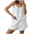 thumbnail image 2 of Pajamas for Women Set Women'S Cotton Casual Wear Shoulder Strap V Neck Top and Shorts Sleeveless Pleated Comfortable Breathable Cotton Linen Pajama Set, 2 of 5