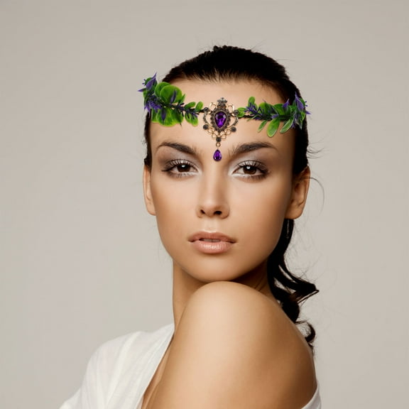 SEWCHICS Handmade Floral Headband Fairy with Waterdrop Forehead Chain for Weddings and Bridal Parties