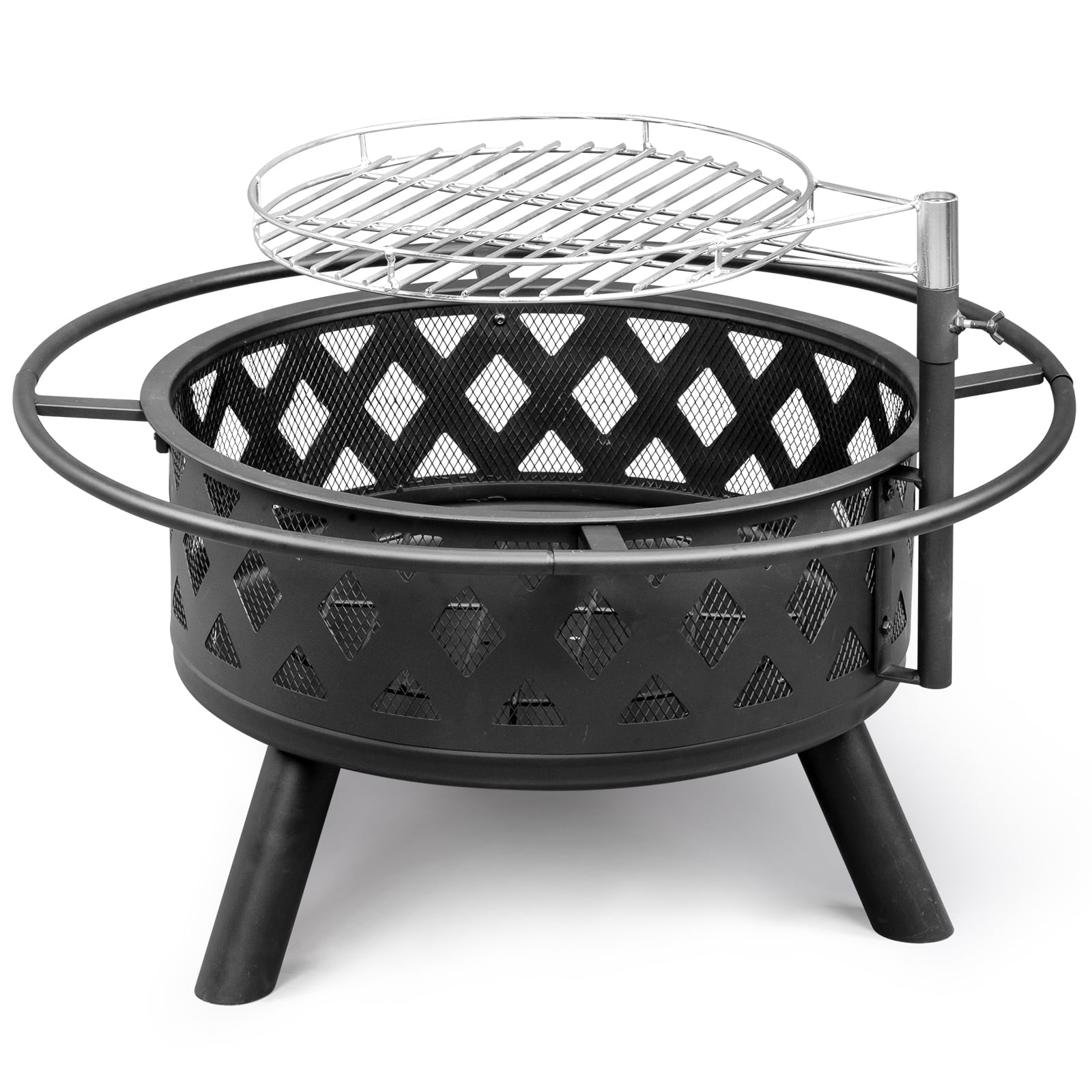 JOYFULIN 30 Inch Fire Pit, Wood Burning Fire Pits for Outside with 15.6'' Adjustable Cooking Grill Grate & Poker for Camping, Outdoor Firepit for Picnic, BBQ Party