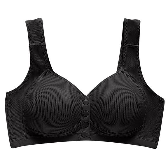 Loopsun Plus Size Bras for Women, Womens Comfortable Soft Solid Color Front Open Button Underwear Large Size Bra Secondary Breast Black M