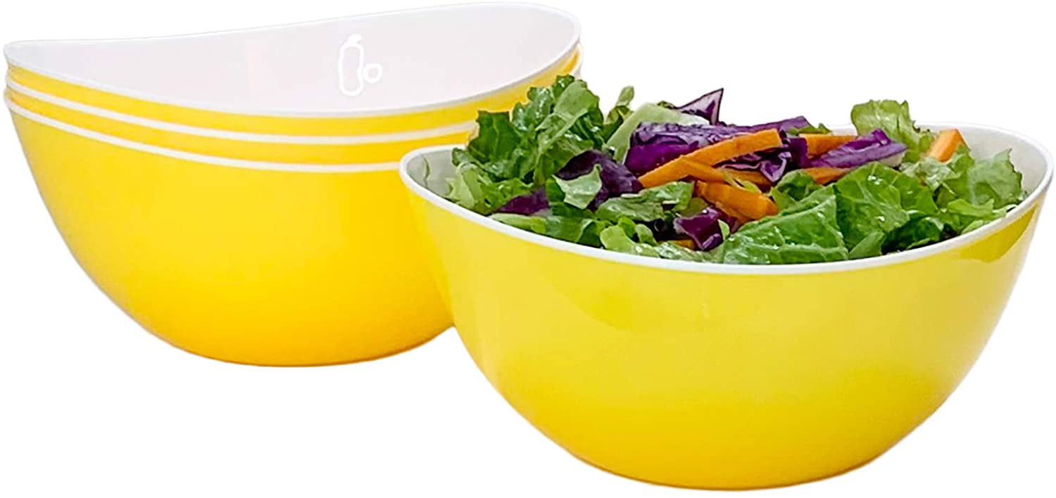 48-oz Pasta/Salad Bowls,Set of 4,Unbreakable Plastic and Wavy Rim,2-Tone,Light Green and White,Honla 