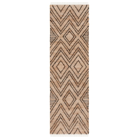 SAFAVIEH Natural Fiber Talbot Geometric Runner Rug, Black/Natural, 2'3" x 8'