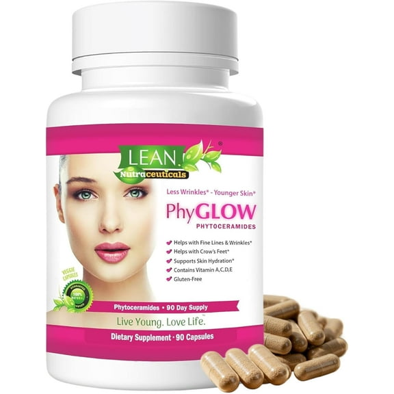 Phytoceramides 350mg 90 Caps 90 Days Reduce Wrinkle and Look Younger PhyGLOW Natural Supplements by LEAN Nutraceuticals