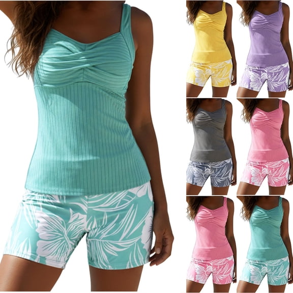 Royisotas Swimsuits for Women Floral Print Modest Swimwear Tankini Two Piece Summer Womens Bathing Suits Loose Fit