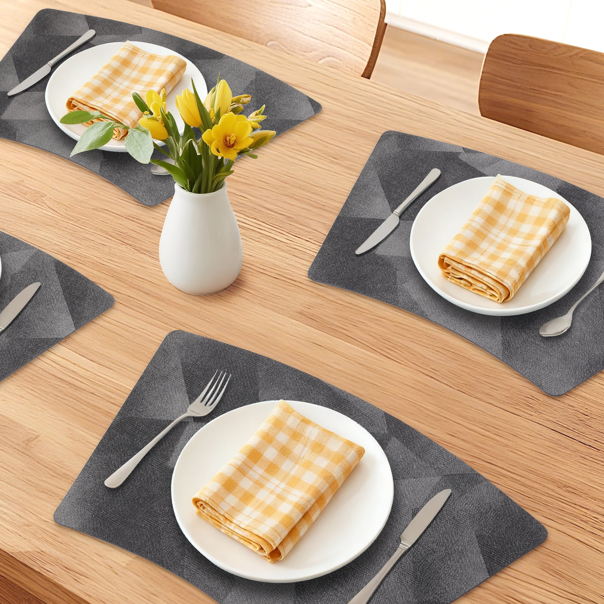Unique Bargains 4pcs Wedge Placemats Dark Gray 17.7"x11.8"