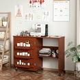 thumbnail image 1 of JAXPETY Folding Sewing Table Multifunctional with Storage Shelves, Adjustable Sewing Craft Cart with Lockable Caster for Small Spaces, Brown, 1 of 9