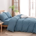 thumbnail image 5 of BESTOUCH Duvet Cover Set Full 100% Washed Cotton Linen Feel Soft Chic Lightweight 3Pcs (Dark Blue, 80"x90"), 5 of 9