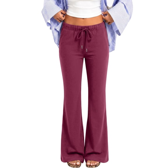 Womens Flare Leg Sweatpants Drawstring Elastic Waist Jogger Pants 2026 Fall Travel Sweat Pants with Pockets, XL