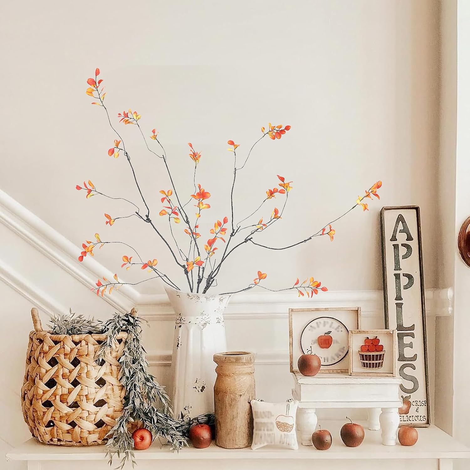 Trianu 4Pcs Fall Artificial Ficus Branches 35inch Artificial Fall Stems Faux Ficus Twig Plants Fake Leaf Fall Eucalyptus Branches for Vase Filler Office Table Wedding Home Decor