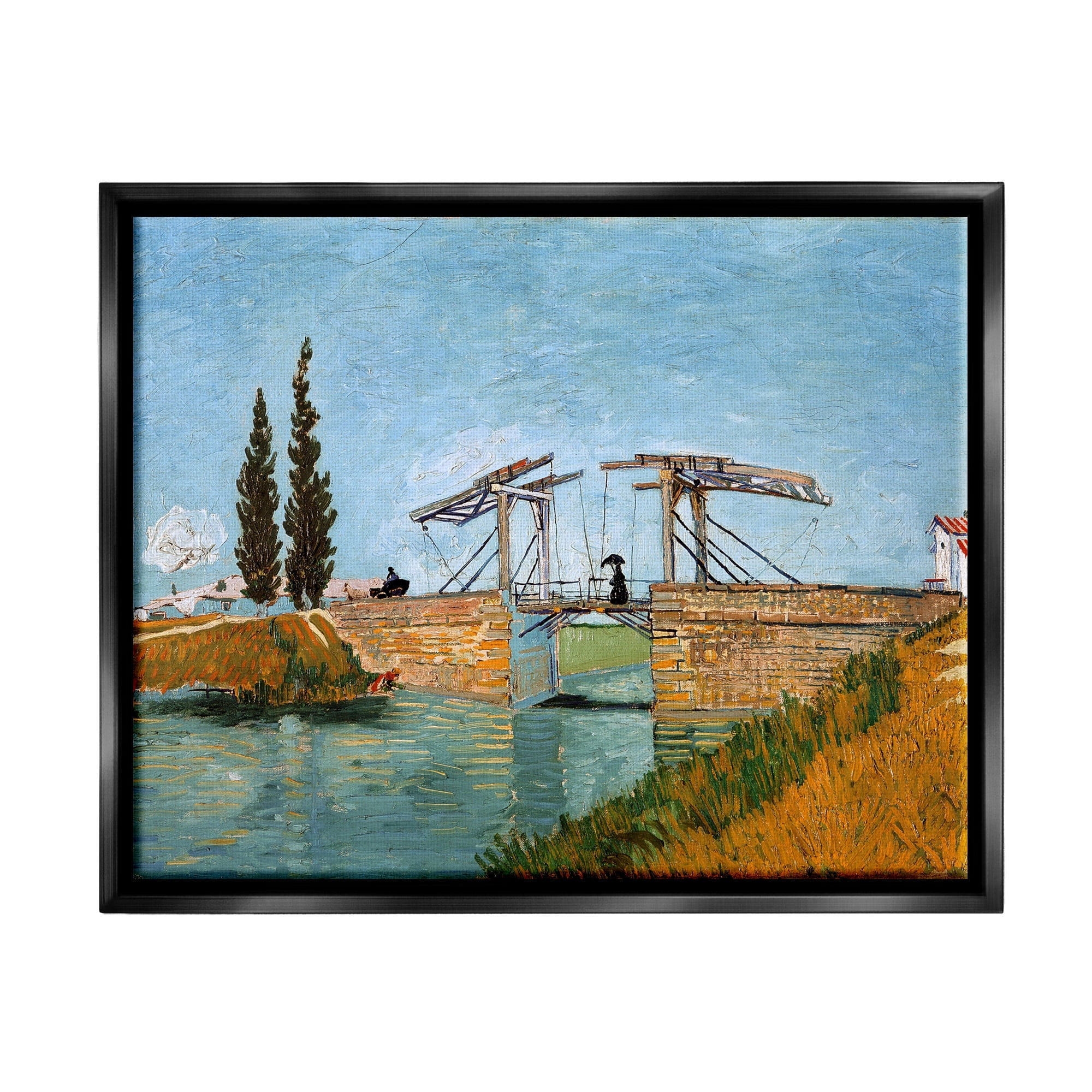Stupell Industries Brug bij Langlois Vincent van Gogh Classic Bridge Painting Painting Luster Gray Floating Framed Canvas Print Wall Art, Design by one1000paintings