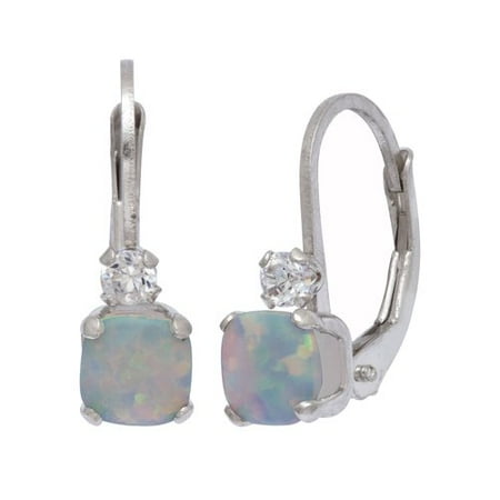 0.44 Carat T.G.W. Created Opal and CZ Sterling Silver Leverback Earrings
