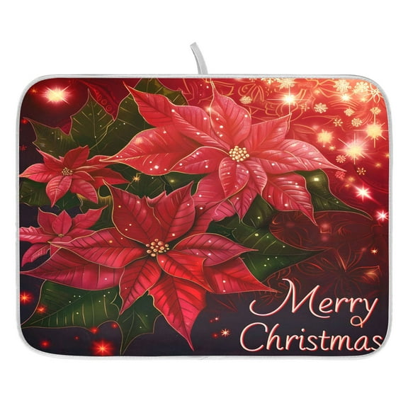 Ryvnso Poinsettia Flowers Christmas Dish Drying Mat for Kitchen Countertop 16x18 Small Dish Pad Drainer Rack Dish Sink Mats