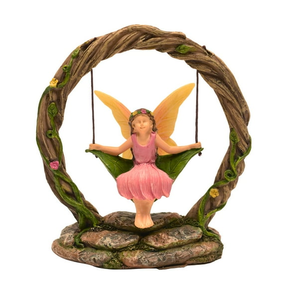 Stone Arch Miniature Fairy Girl Swing Mini Figurine Dollhouse Garden Decor Accessory
