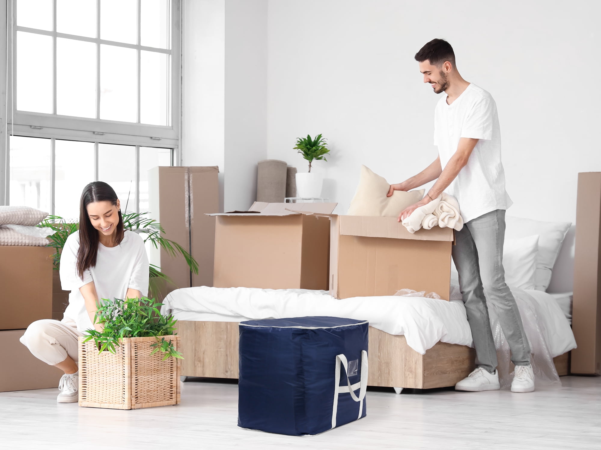 Unique Bargains 1 Pack Clothes Storage Bags Moving Bags Blue 67*24*22in