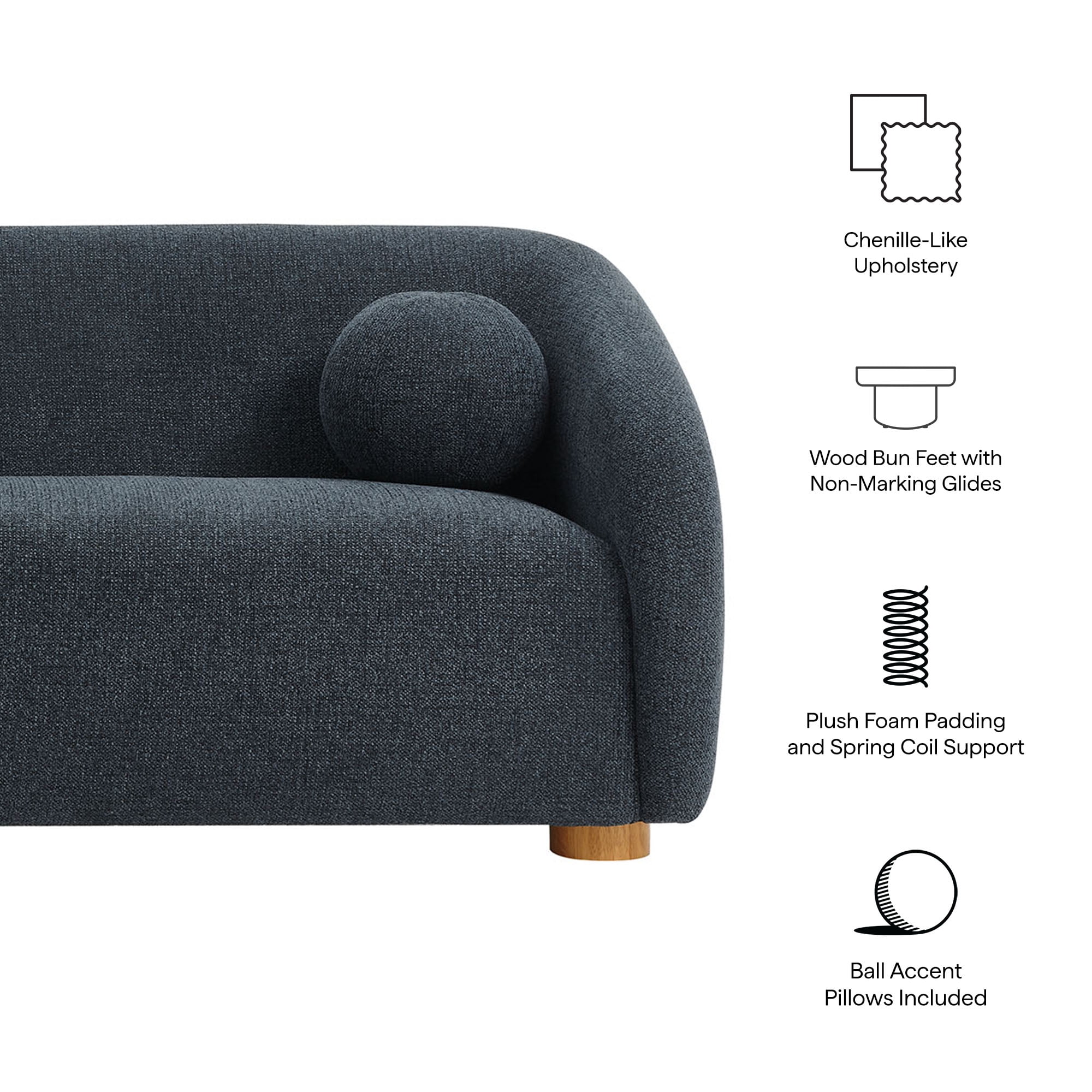 Holland 85" Chenille Fabric Sofa in Navy