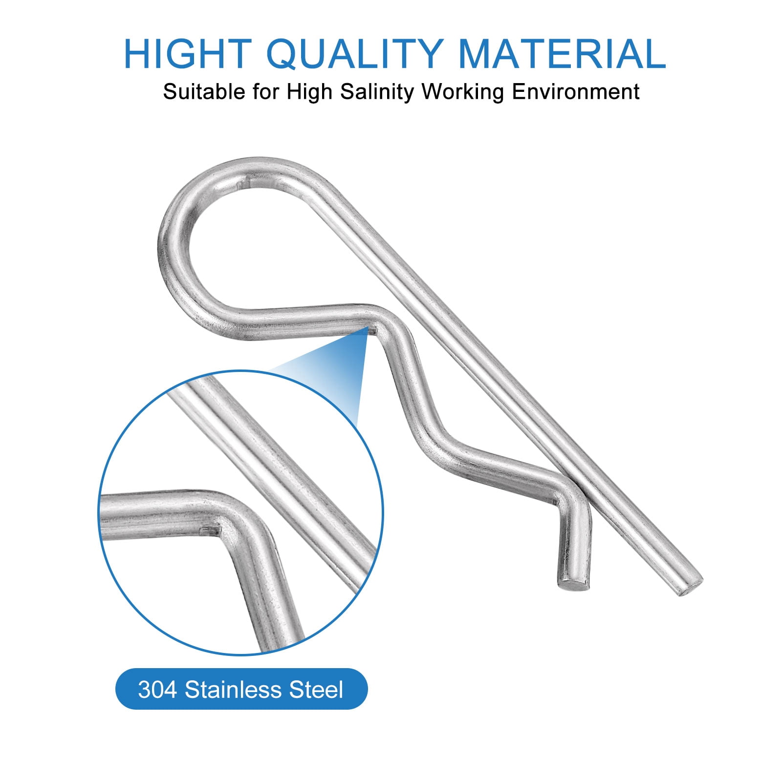 Uxcell 4 mm x 78 mm Cotter Pins Spring Fastener, Hitch Pin Retaining Pin R Clip Hairpin 304 Stainless Steel Silver Tone 20Pcs