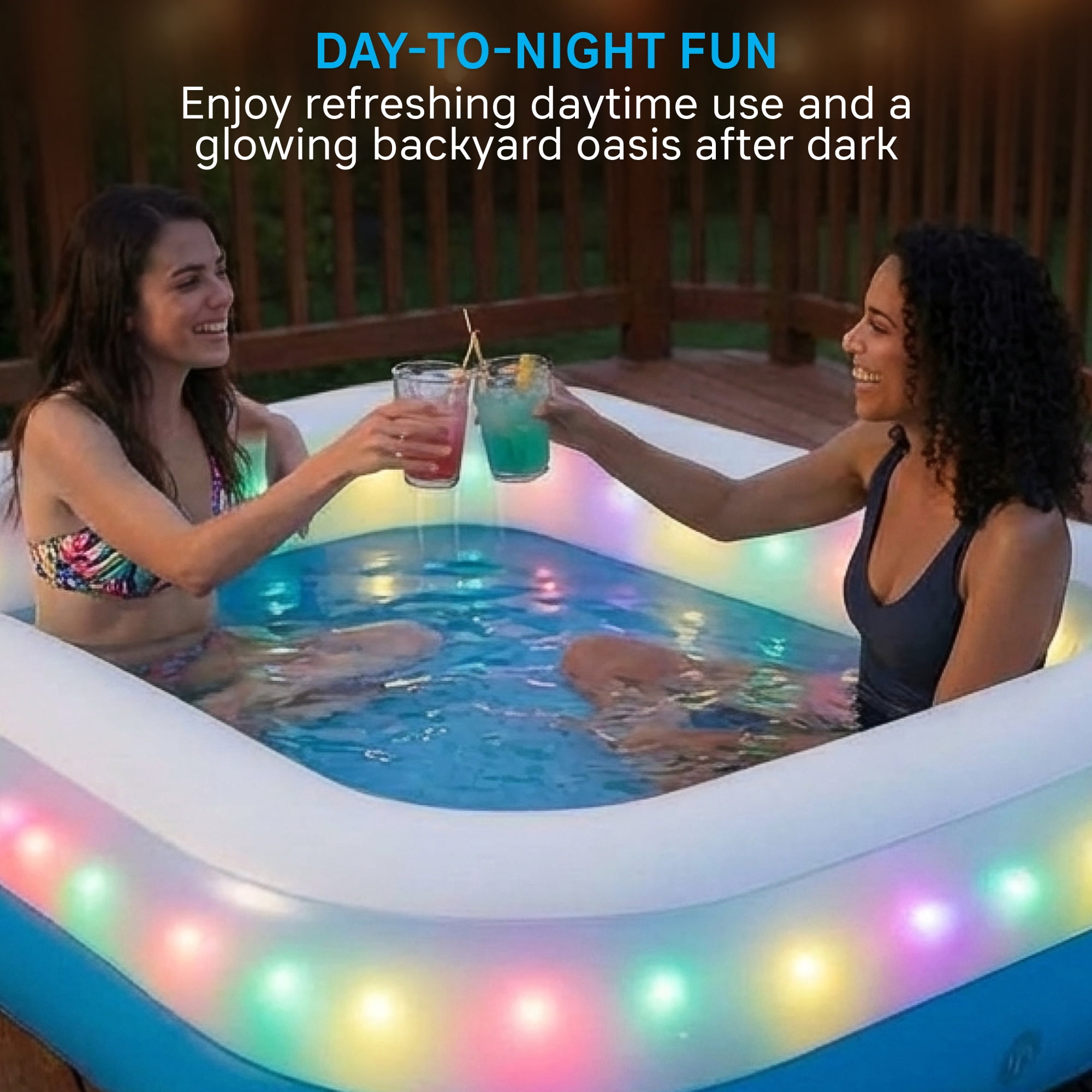 Merkury Innovations HGLO 6 ft Inflatable LED Swimming Pool, Multi-Colored Light