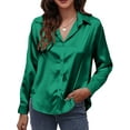 thumbnail image 3 of Frontwalk Women Blouse Lapel Neck Shirts Long Sleeve Tops Holiday Casual Tunic Shirt Button Down Green S, 3 of 7