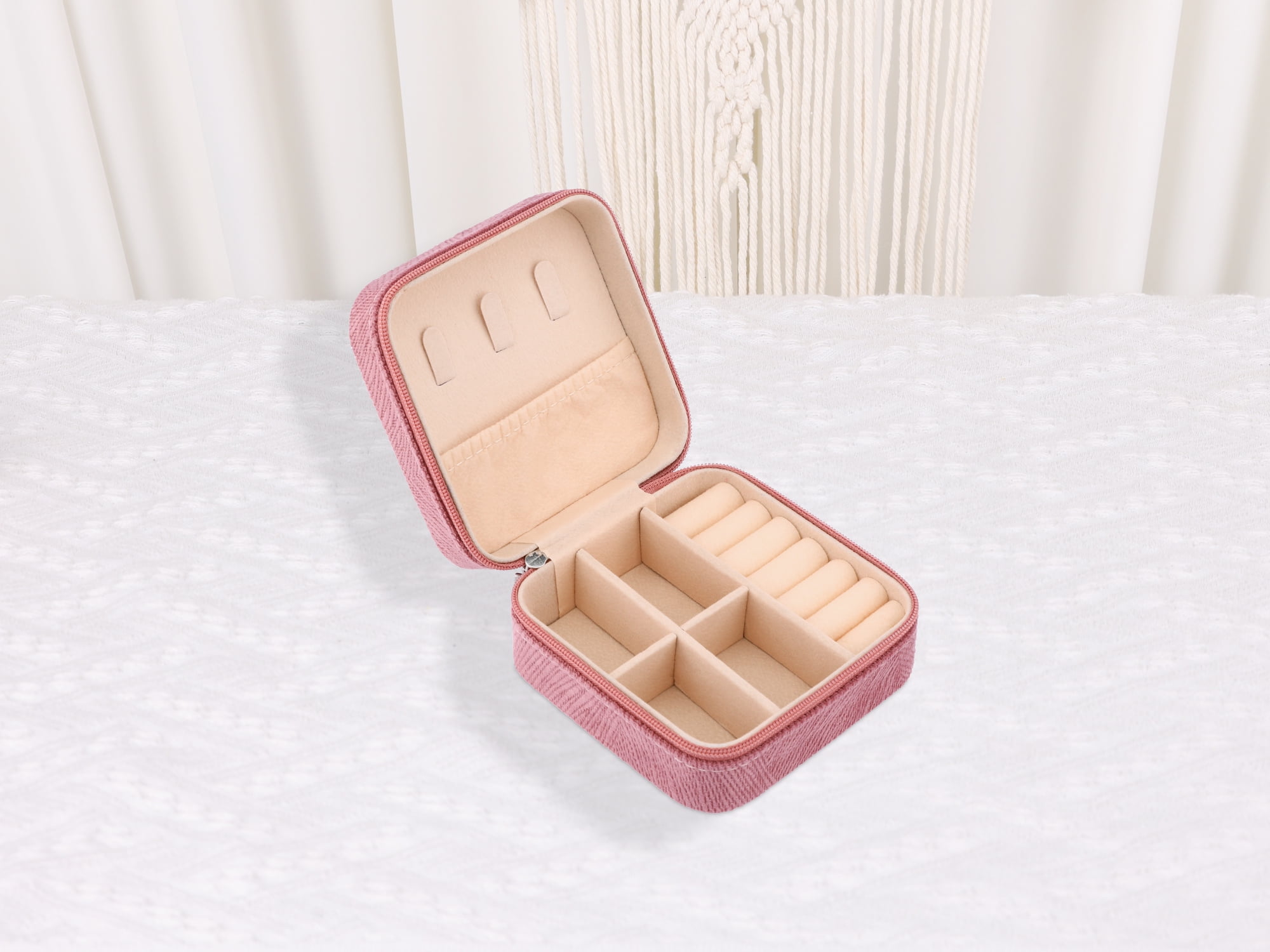 Unique Bargains Portable Velvet Jewelry Storage Box Dark Pink