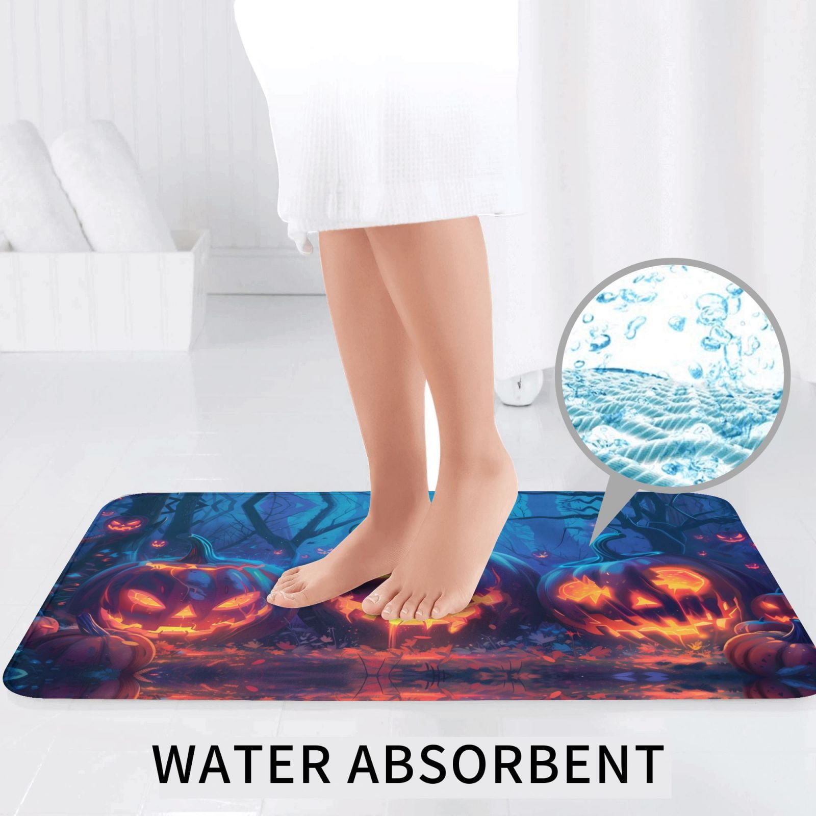 Bathroom Rugs Sets 3 Piece - Halloween Forest Pumpkin Lantern Absorbent Non Slip Bath Mats, U-Shape Toilet Lid Cover, Contour Mat, Soft Washable Shower Mats Bath Rug Mat for Bathroom Tub Toilet