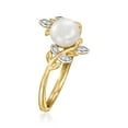 thumbnail image 3 of Ross-Simons 6-6.5mm Cultured Pearl Leaf Ring With Diamonds in 14kt Yellow Gold, Women's, Adult, 3 of 5