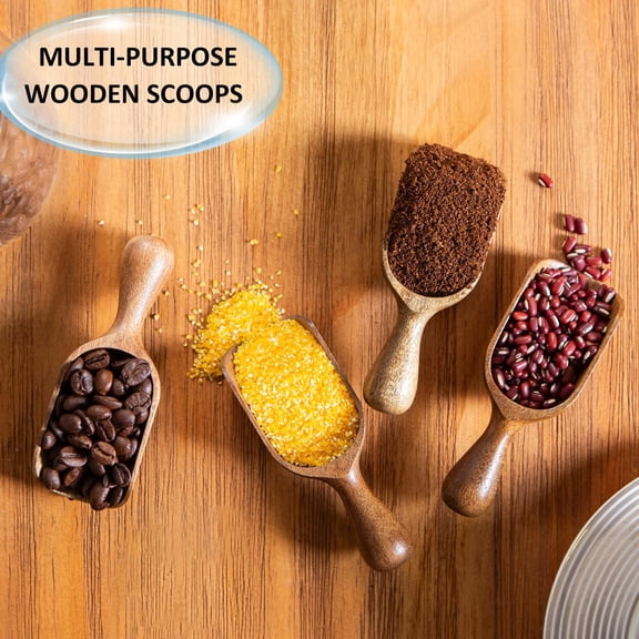 Multipurpose Wooden Scoops for Canisters,Small Wooden Scoop for Jars,Mini Coffee Scoops for Canisters for Ground Coffee Scoop,Wood Scoops for Seasoning Bath Salt Laundry Shovel Measuring,4Pcs