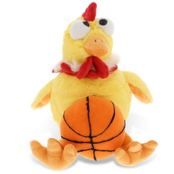 DolliBu Yellow Rooster Stuffed Animal with Basketball Plush - Soft Huggable Rooster, Adorable Playtime Plush Toy, Cute Farm Animal Gift, Basketball Plush Animal Toy for Kids, Adults - 10.5 Inch