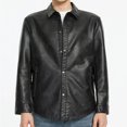 thumbnail image 3 of LOVZFMLL Jackets for Men Man Solid Color Button Washed Leather Jacket Lapel Coat, 3 of 6